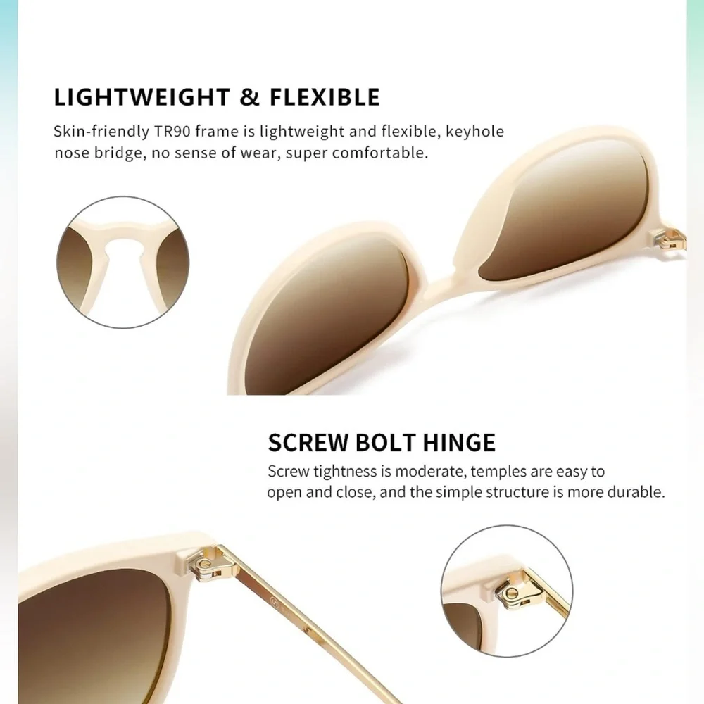 NEW SUNGAIT Vintage Round Sunglasses Women/Men Milky White Frame/Brown Lens